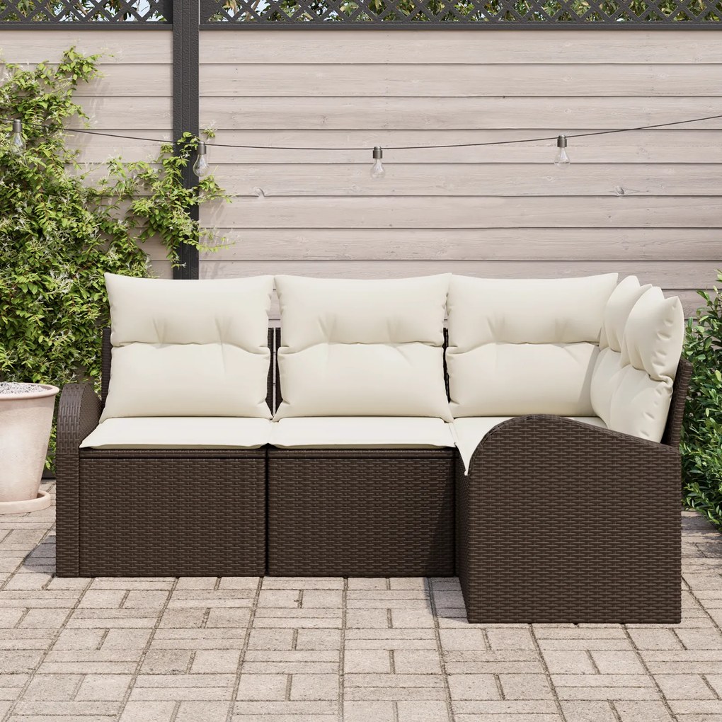 Conjunto de Sofá de Jardim de 4 Peças com Almofadas Vime Poliéster Mar