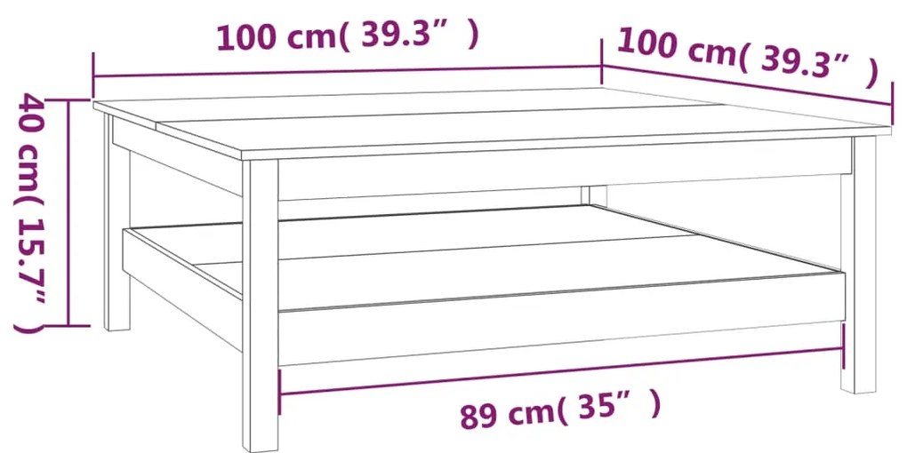 Mesa de centro 100x100x40 cm pinho maciço