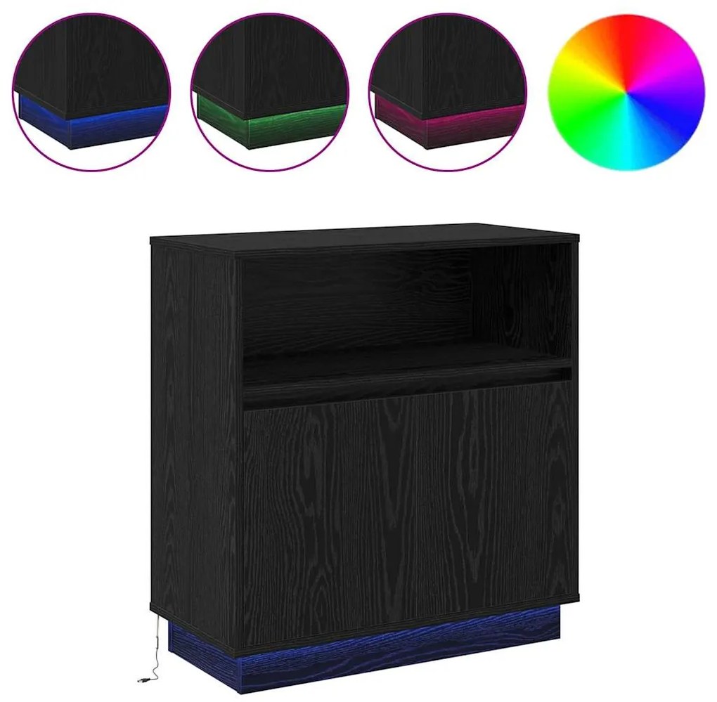 Sideboard com LED Madeira Carvalho Preto 71x34,5x75 cm