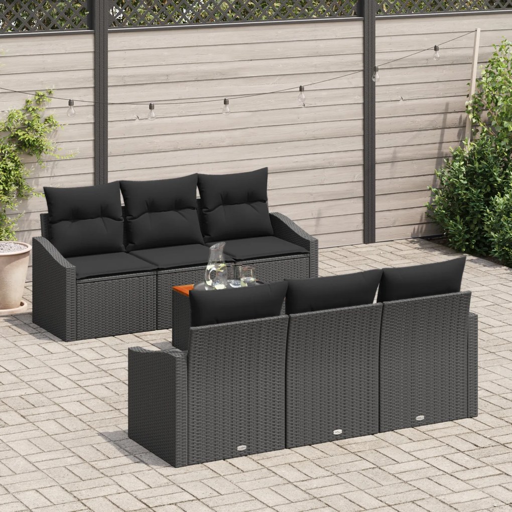 vidaXL Conjunto de Sofás de Jardim de 7 Peças com Almofadas Preto Rattan Sintético Acácia