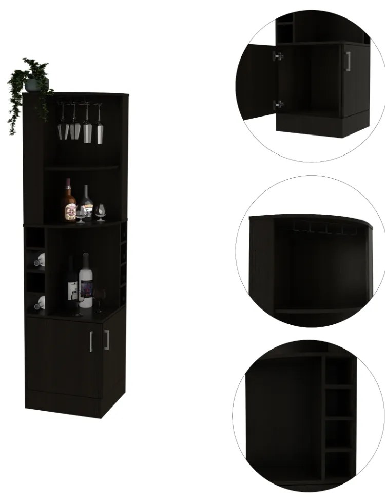 Armário de bar de canto syrah, 180.6CM A X 46.9CM An X 46.9CM P, Preto