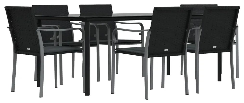 7 pcs conjunto de jantar p/ jardim c/ almofadões vime PE e aço