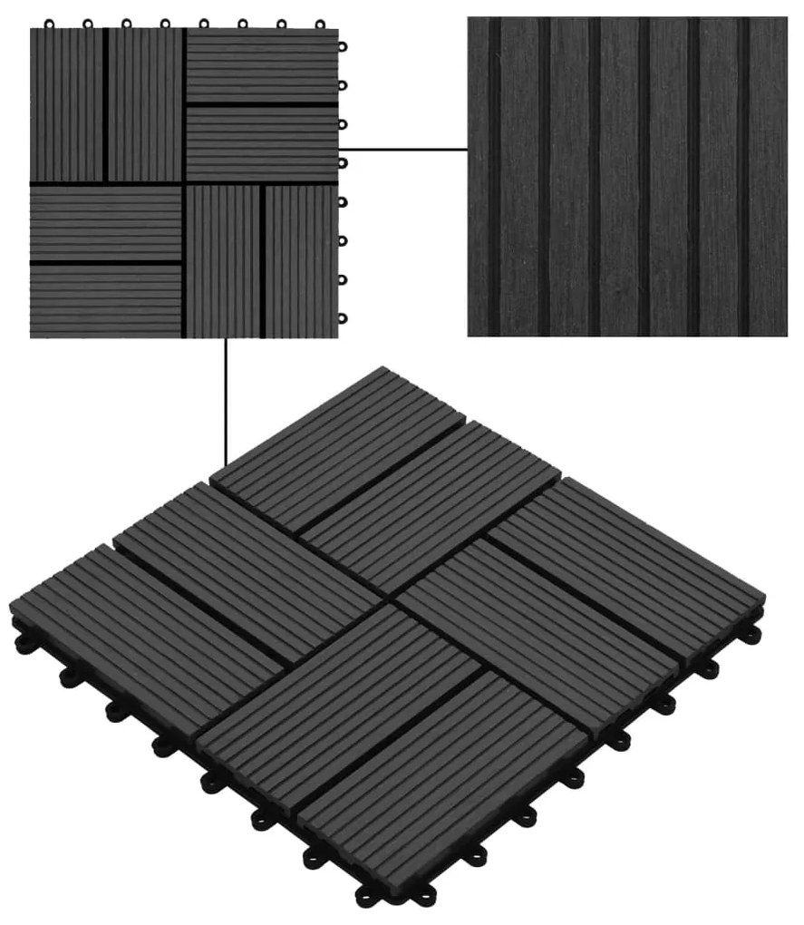 Ladrilhos de pavimento 11 pcs WPC 1m² 30x30 cm preto