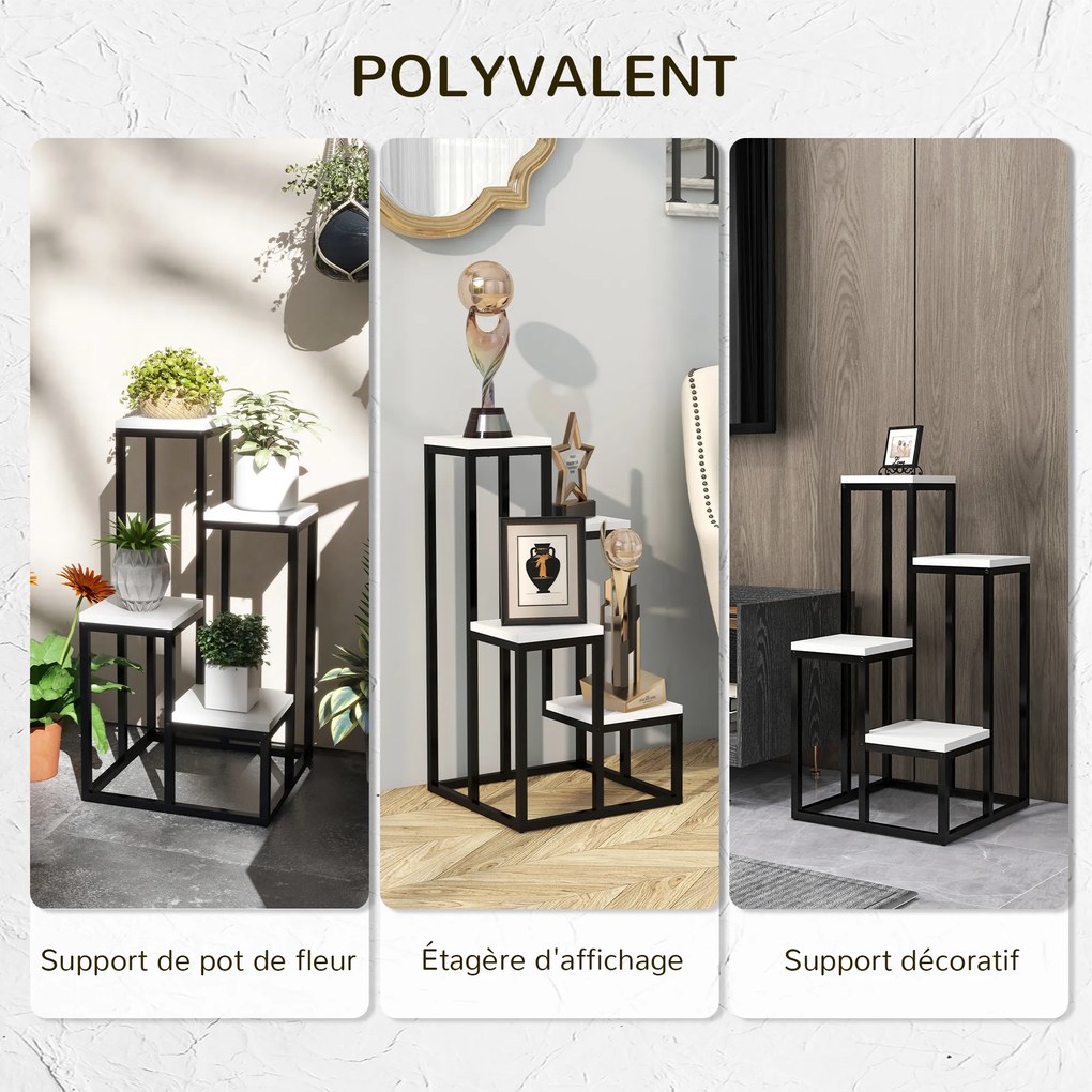 Estante para plantas e flores em metal e madeira, com 4 níveis de alturas diferentes, estilo industrial, 34 x 34 x 66 cm preto e branco
