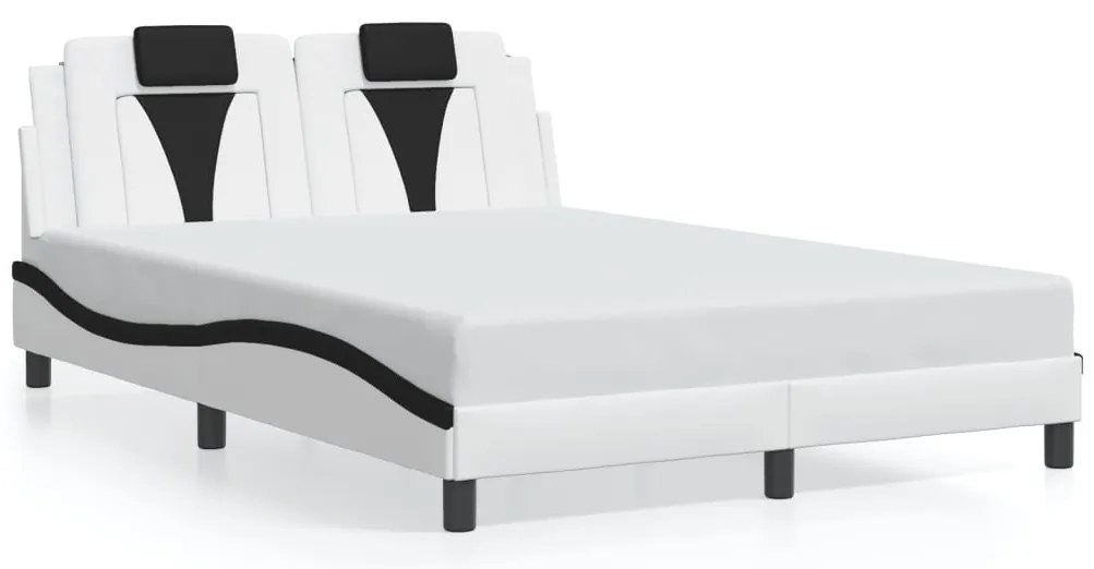 Estrutura cama c/ luzes LED 140x190cm couro artif. branco/preto