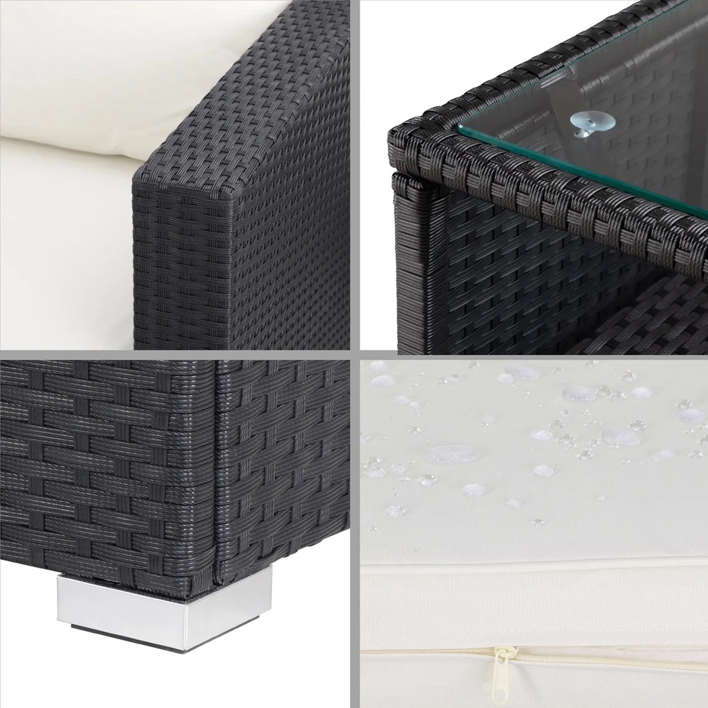 Conjunto de jardim com mesa e assentos em poliratán preto/creme