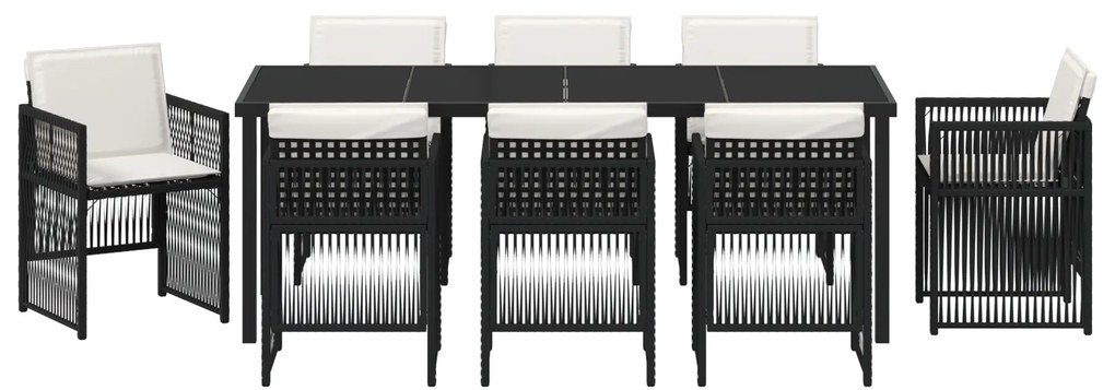 Conjunto de Jantar de 9 Peças vidaXL com Almofadas Rattan Preto