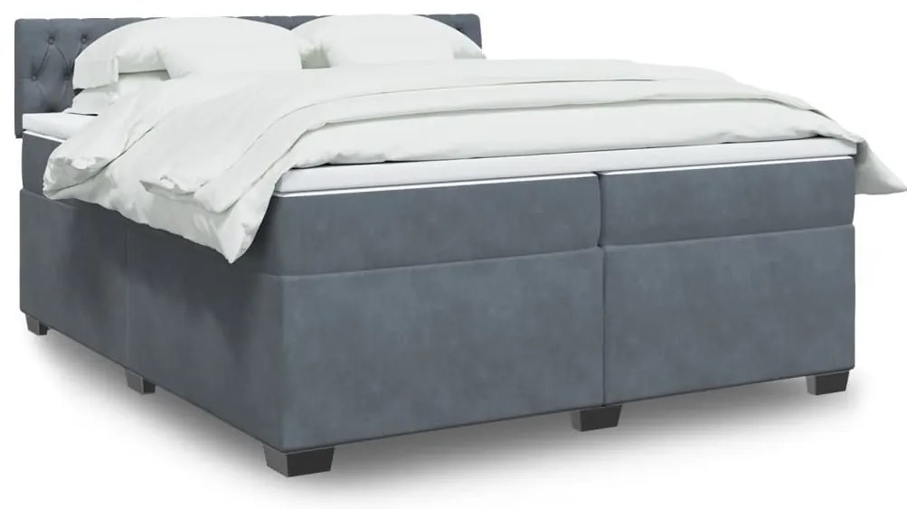 Cama com molas/colchão 200x200 cm veludo cinzento-escuro