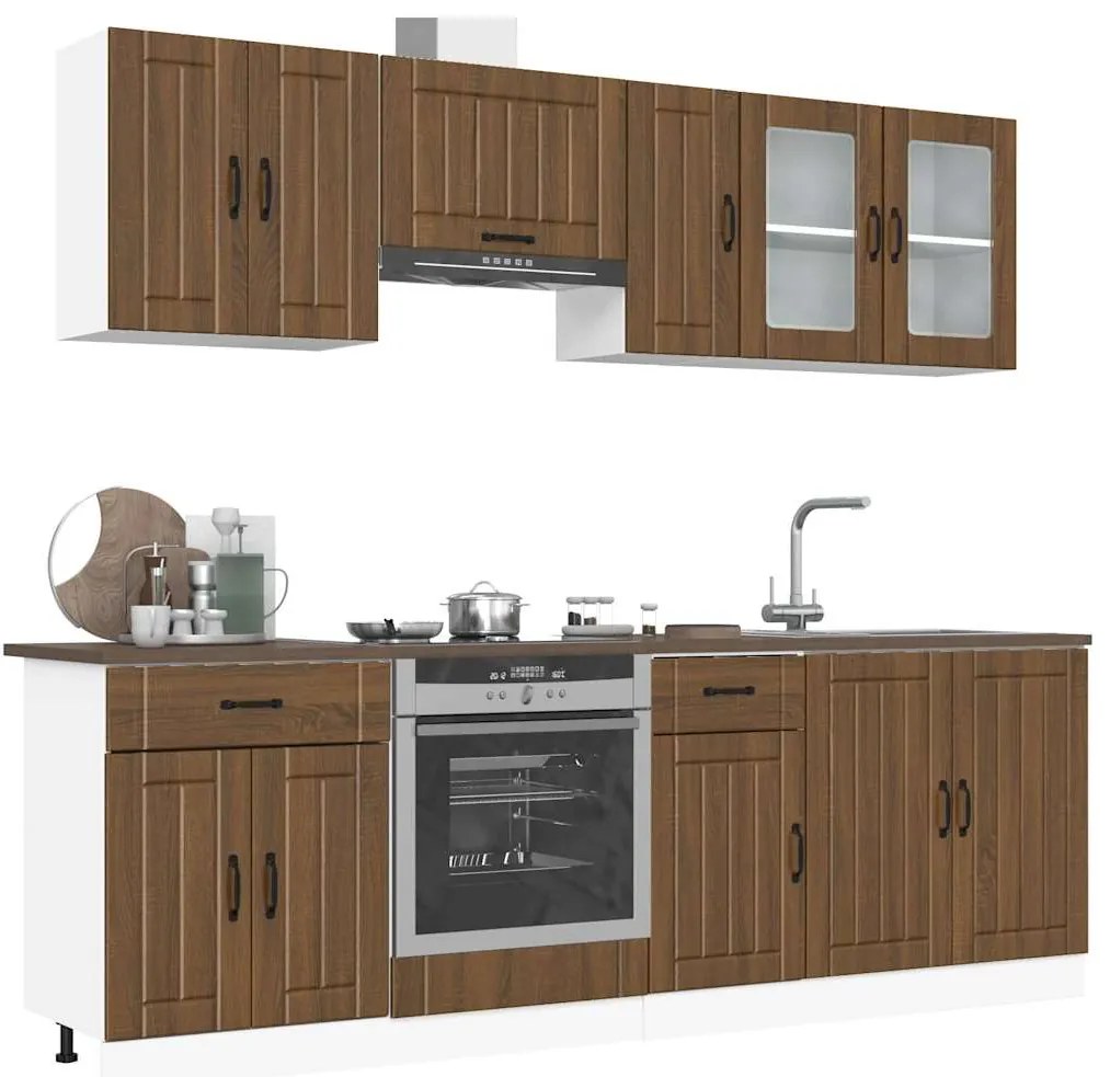 8 peças armário de cozinha conjunto Kalmar carvalho castanho
