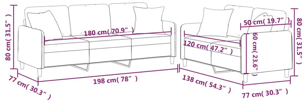 2 pcs conjunto de sofás com almofadas tecido cinza-acastanhado