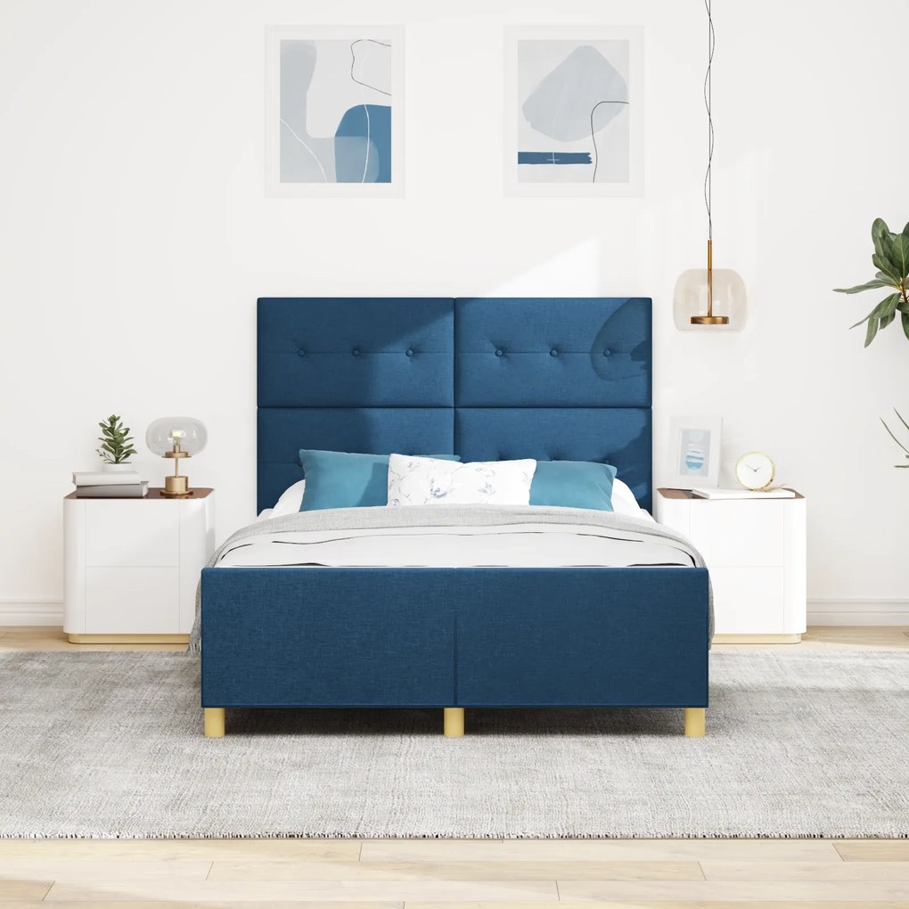 Cama vidaXL Azul 160x200 cm Tecido