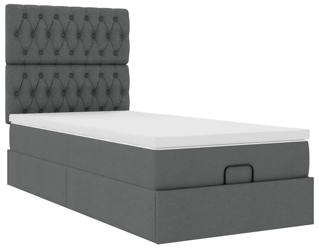 Cama otomana com colchão & LEDs 90x200cm tecido cinzento escuro