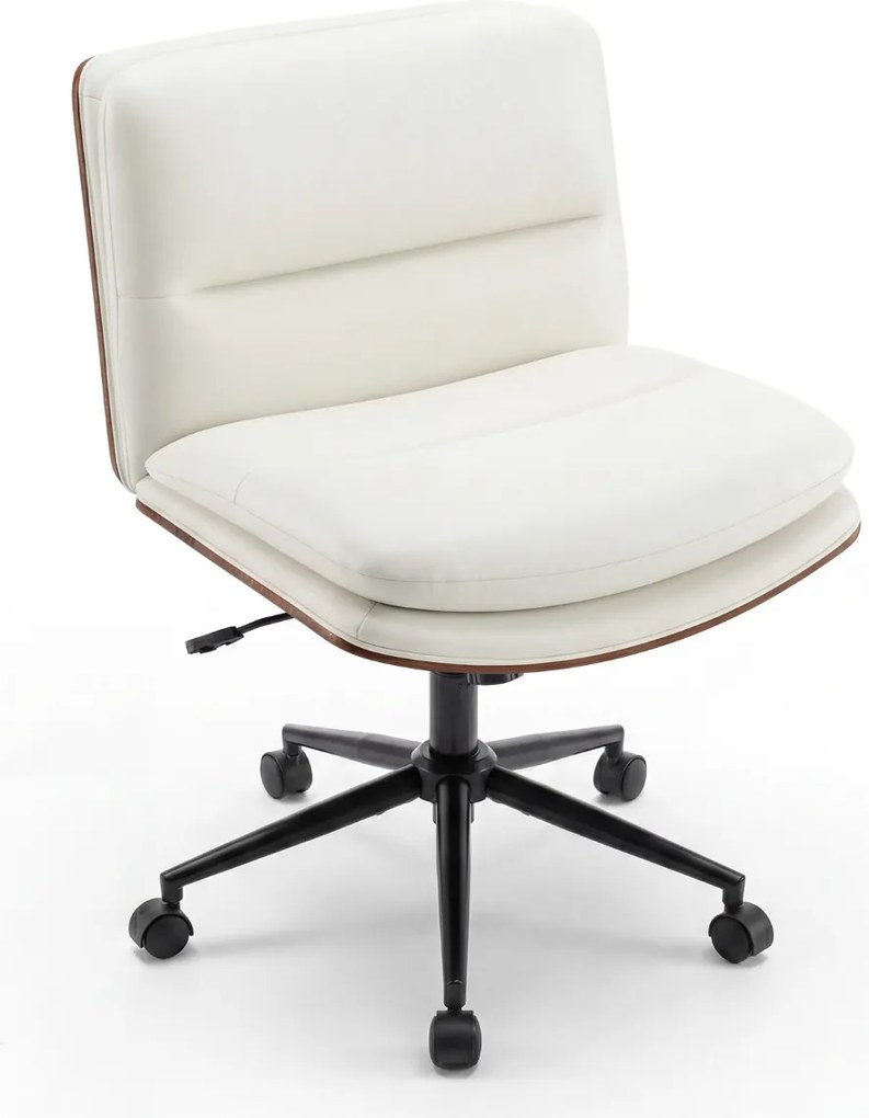 Cadeira de escritório ergonómica, sem braços, com altura ajustável de 85 a 93 cm, encosto reclinável e assento almofadado, Branca