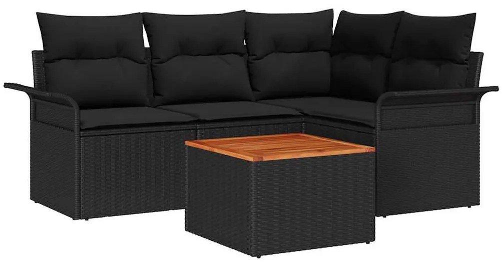 Conjunto de Sofá de Jardim com 5 Peças e Almofadas Pretas em Rattan de