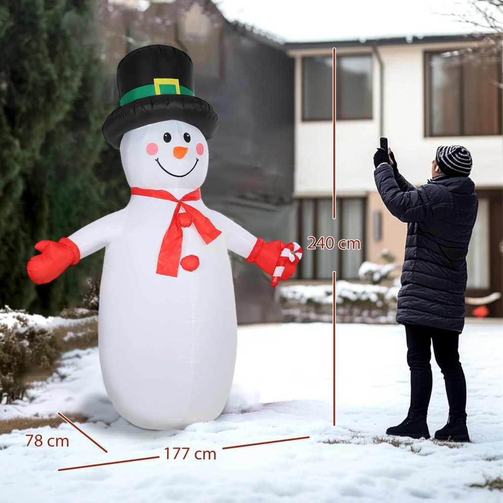 Boneco de neve insuflável de Natal 177 x 78 x 240 cm decoração insuflável de Natal com luzes LED, multicolorido