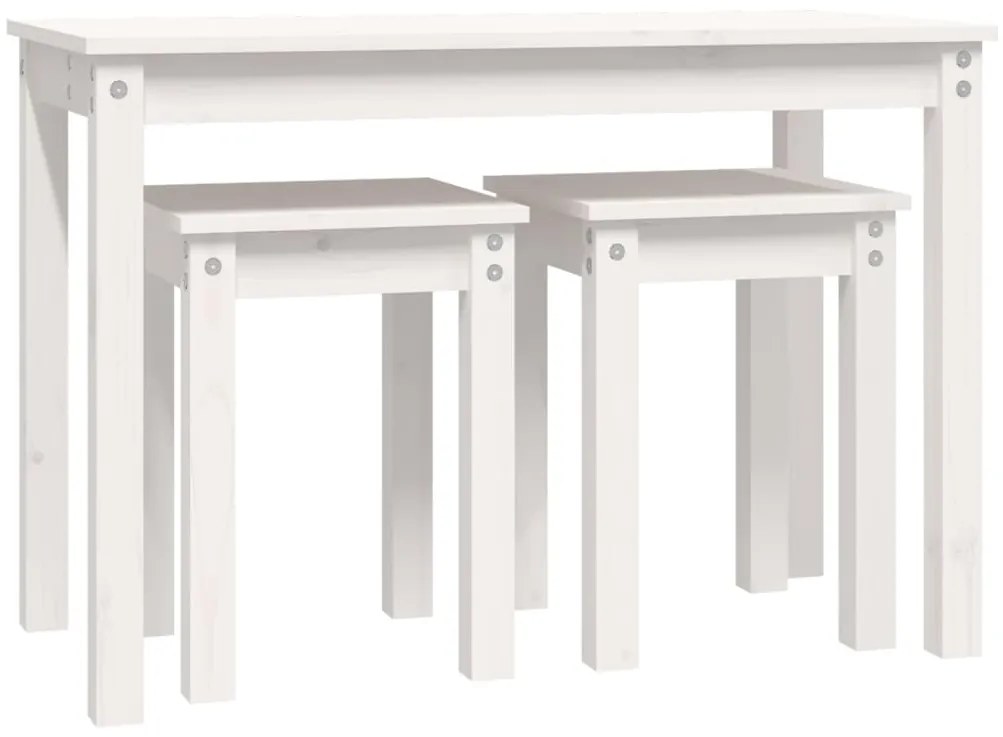 Mesas de encastrar 3 pcs madeira de pinho maciça branco
