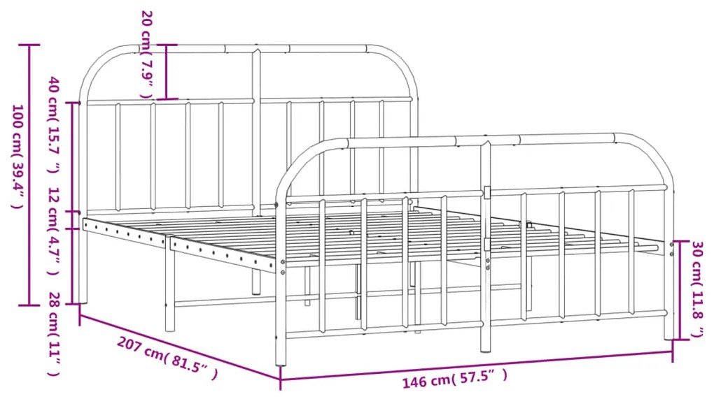 Estrutura de cama com cabeceira e pés 140x200 cm metal branco