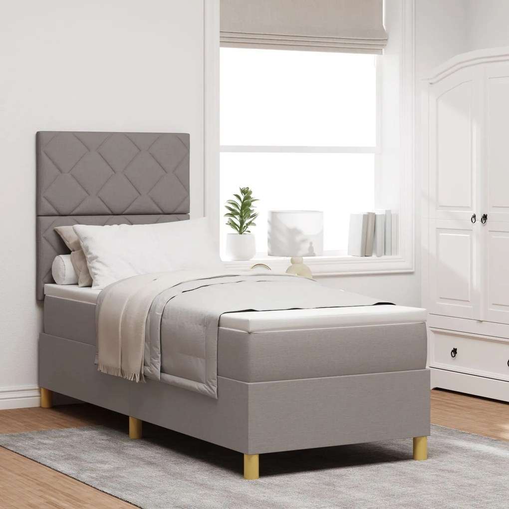 Cama Box Spring com Colchão Taupe 80x200 cm Tecido