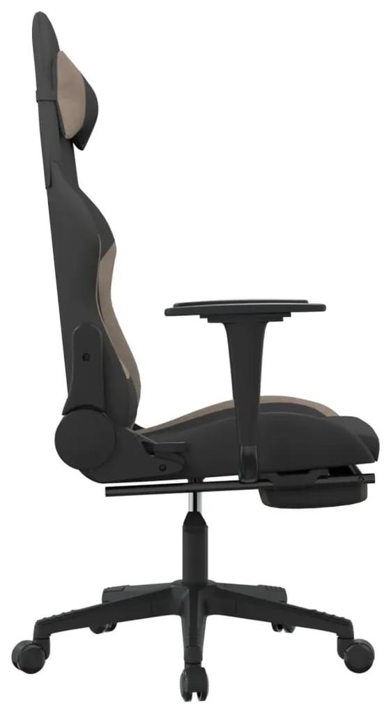 Cadeira Gaming Reclinável com Apoio de Pés em Tecido - Preto e Caqui -