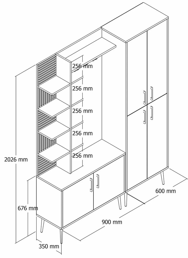 Hall Stand Viyana – Branco e Dourado – 150x202x35 cm