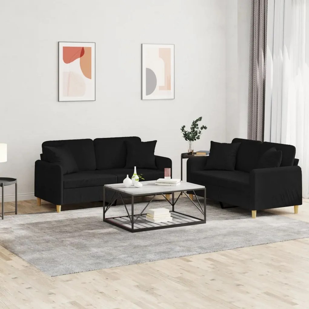 3202106 vidaXL 2 pcs conjunto de sofás com almofadas tecido preto