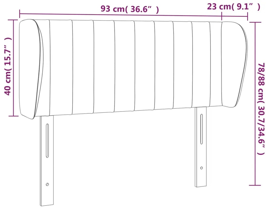 Cabeceira de cama c/ abas veludo 93x23x78/88 cm cinzento-claro