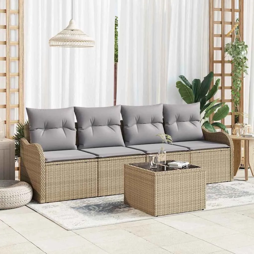 vidaXL Sofá de Jardim com 5 Peças e Almofadas em Rattan Sintético