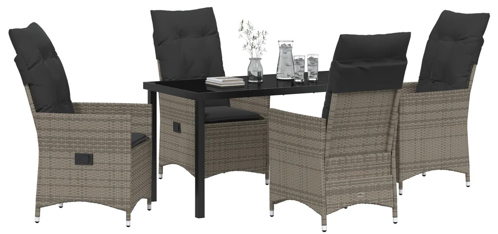 Conjunto de Jantar de Jardim de 5 Peças com Almofadas Cinza Rattan Pol
