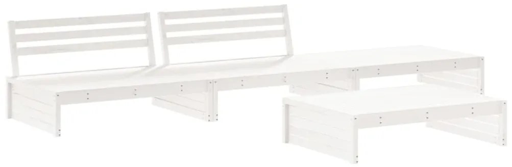 4pcs conjunto lounge jardim c/ almofadões madeira maciça branco