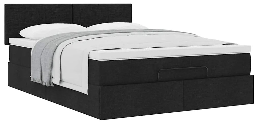 Cama otomana com colchão 140x200 cm tecido preto