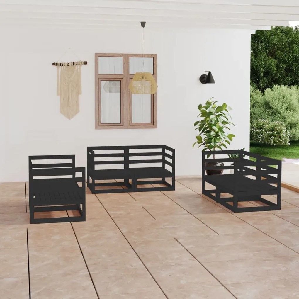 vidaXL 6 pcs conjunto lounge de jardim pinho maciço preto