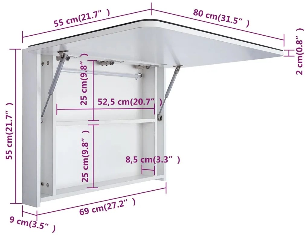 Armário espelhado para casa de banho com LED 80x9,5x55 cm