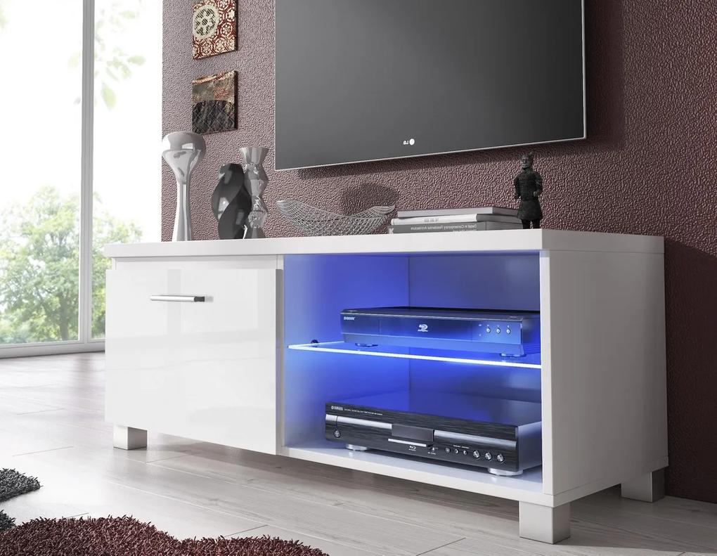 Móvel de TV LED branco mate e lacado branco, tamanho: 100 x 40 x 42 cm de profundidade.