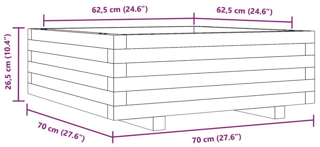 Vaso/floreira de jardim 70x70x26,5 cm pinho maciço branco