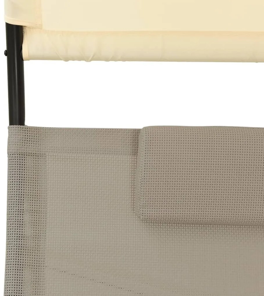 Espreguiçadeira dupla c/ toldo textilene cinza-acast. e creme
