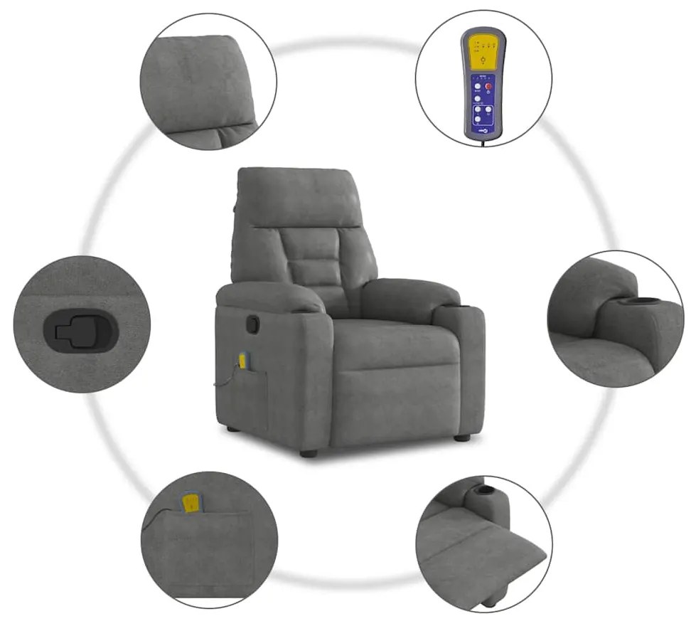 Poltrona de massagens reclinável tecido microfibra cinza-escuro