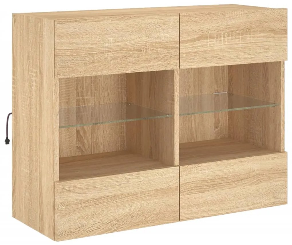 Móvel parede p/ TV c/ luzes LED 78,5x30x60,5 cm carvalho sonoma