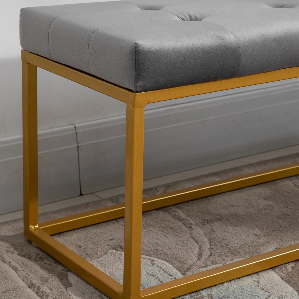 HOMCOM Banco multifuncional Banco de pés com assento acolchoado e pernas metálicas 120x35x42 cm cinza e dourado
