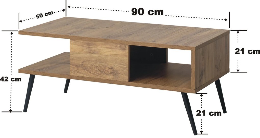 Mesa de Centro Bukle – Pinho Atlântico Preto – 90x40x50 cm
