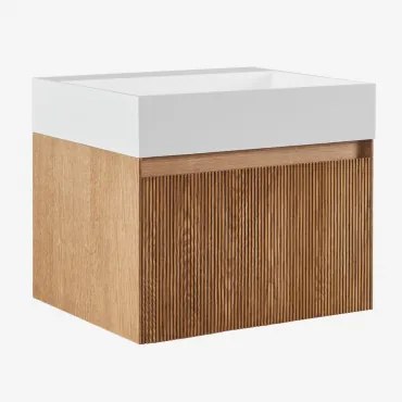 Conjunto De Móvel De Casa De Banho Em Madeira Com Lavatório Integrado Aldeia Castanho Fresno & Sem Espelho & Sem Torneira & ↔︎ 60 Cm - Sklum