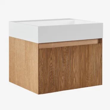 Conjunto De Móvel De Casa De Banho Suspenso Em Madeira Com Lavatório Integrado Aldeia Castanho Fresno & Sem Espelho & Sem Torneira - Sklum