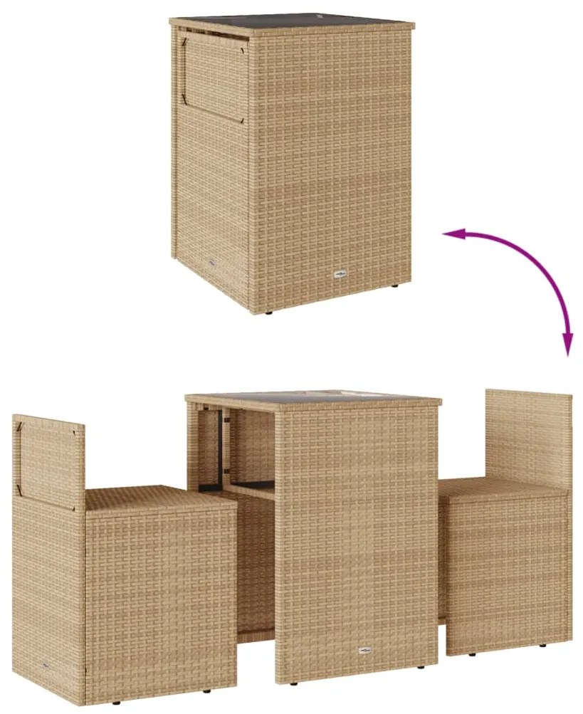 3 pcs conjunto bistrô com almofadões vime PE bege