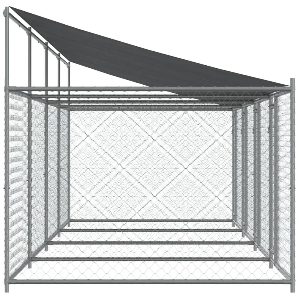 Jaula para cão com telhado/portas 8x2x2 m aço galvanizado cinza