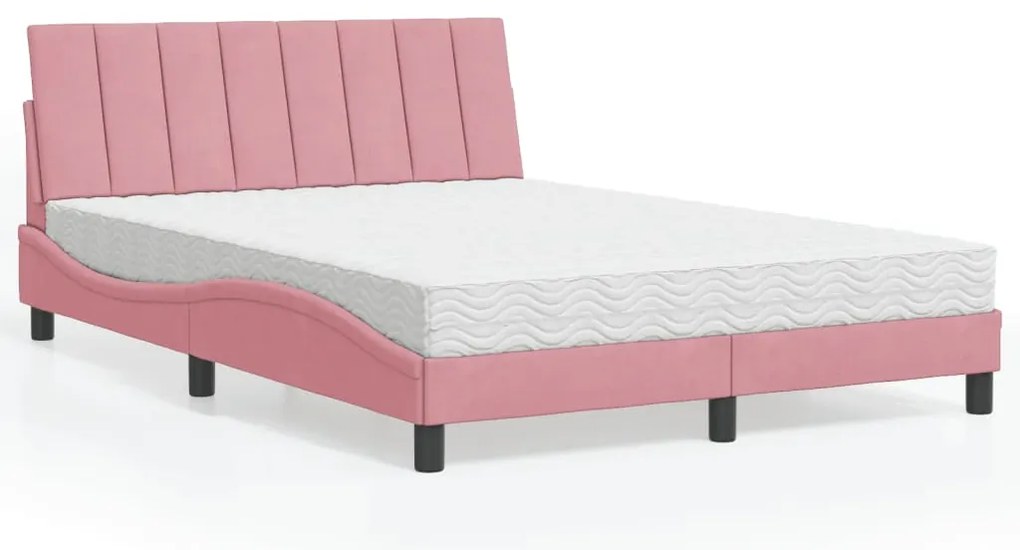 Cama com colchão 140x200 cm veludo rosa