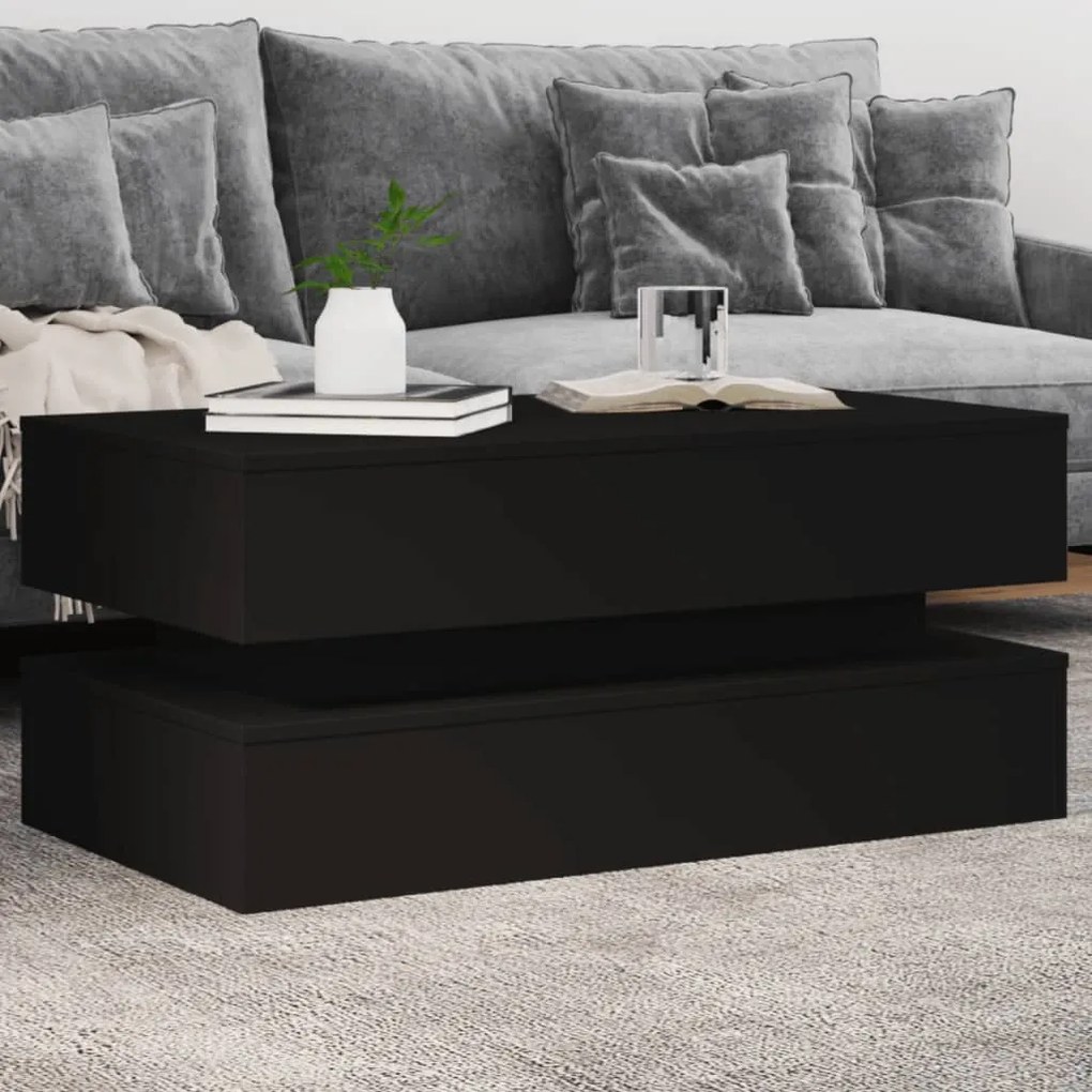 Mesa de centro com luzes LED 90x50x40 cm preto