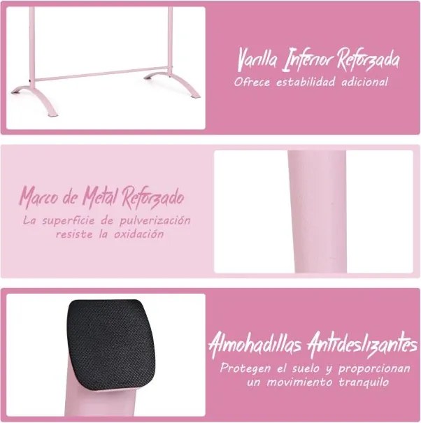 Barra de Ballet Portátil 120 cm Barra Dupla Independente Altura Ajustável 56/76/96/116 cm Barra de Fitness Adultos e Crianças Rosa