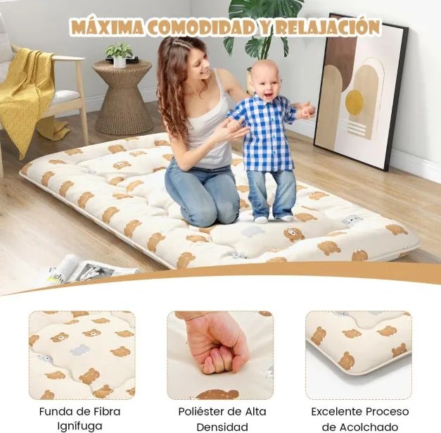 Colchão de chão enrolável Tatami Mat com capa lavável Tapete portátil com saco de transporte 200 x 90 x 10 cm castanho