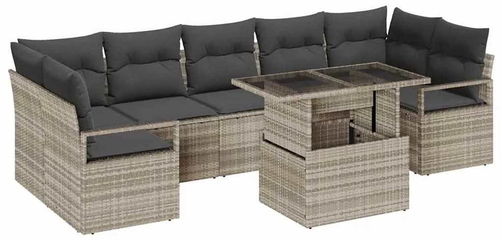 Sofá de Jardim Modular de 8 Peças com Almofadas Cinza Claro