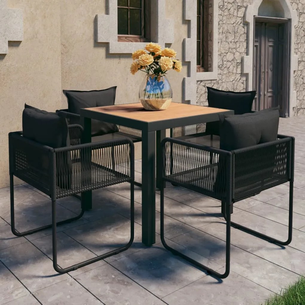vidaXL 5 pcs conjunto de jantar p/ jardim vime de PVC preto e castanho