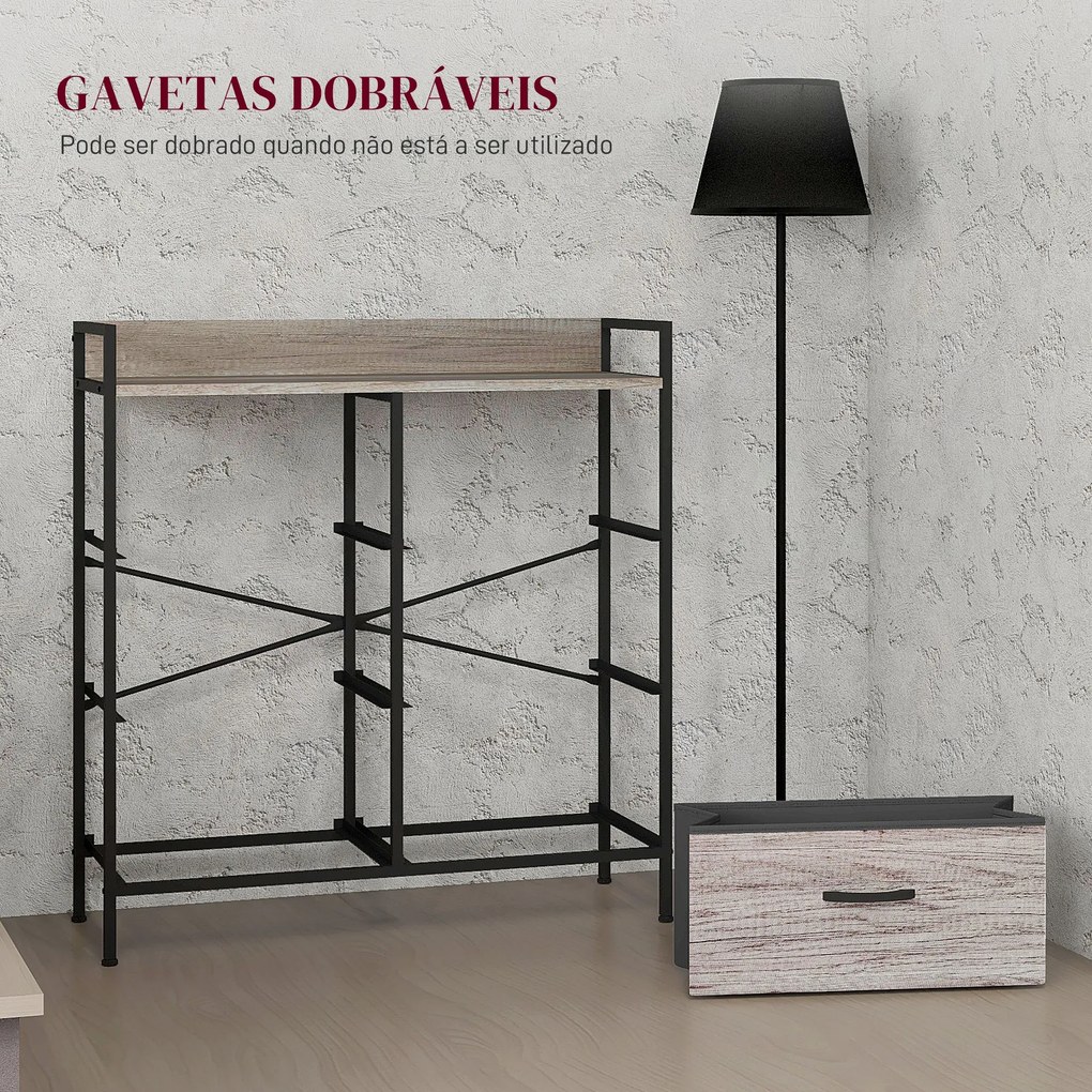 Cómoda com 6 Gavetas Dobráveis de Tecido Estrutura de Aço e Estilo Industrial 79x29x85 cm Cinzento